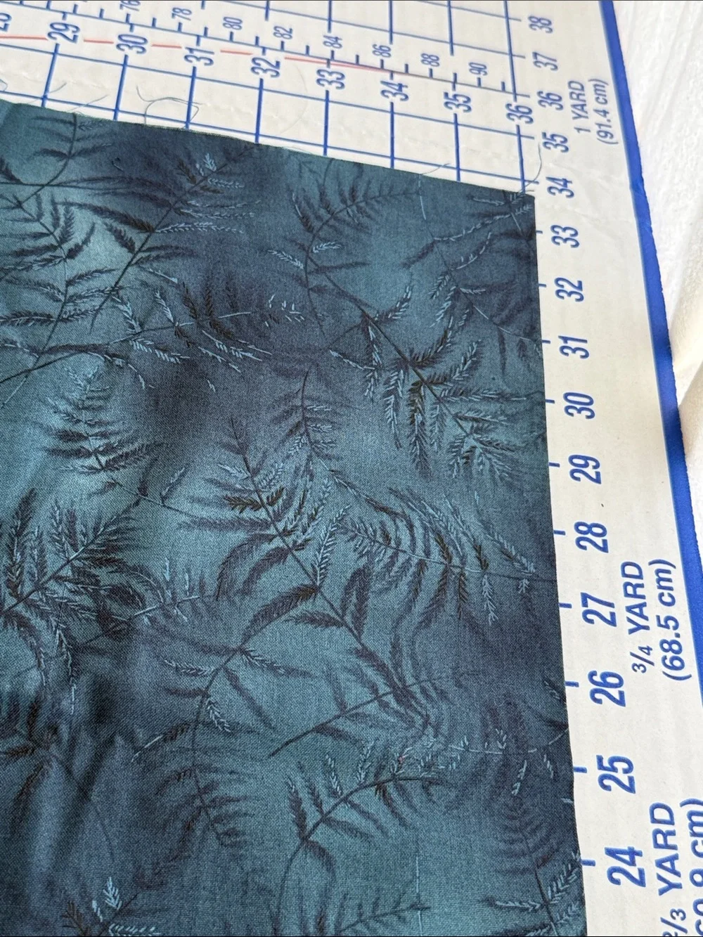 Vintage David Textiles Beth Ann Bruske Fern Fabric 34 x 42 Blue Green Botanical